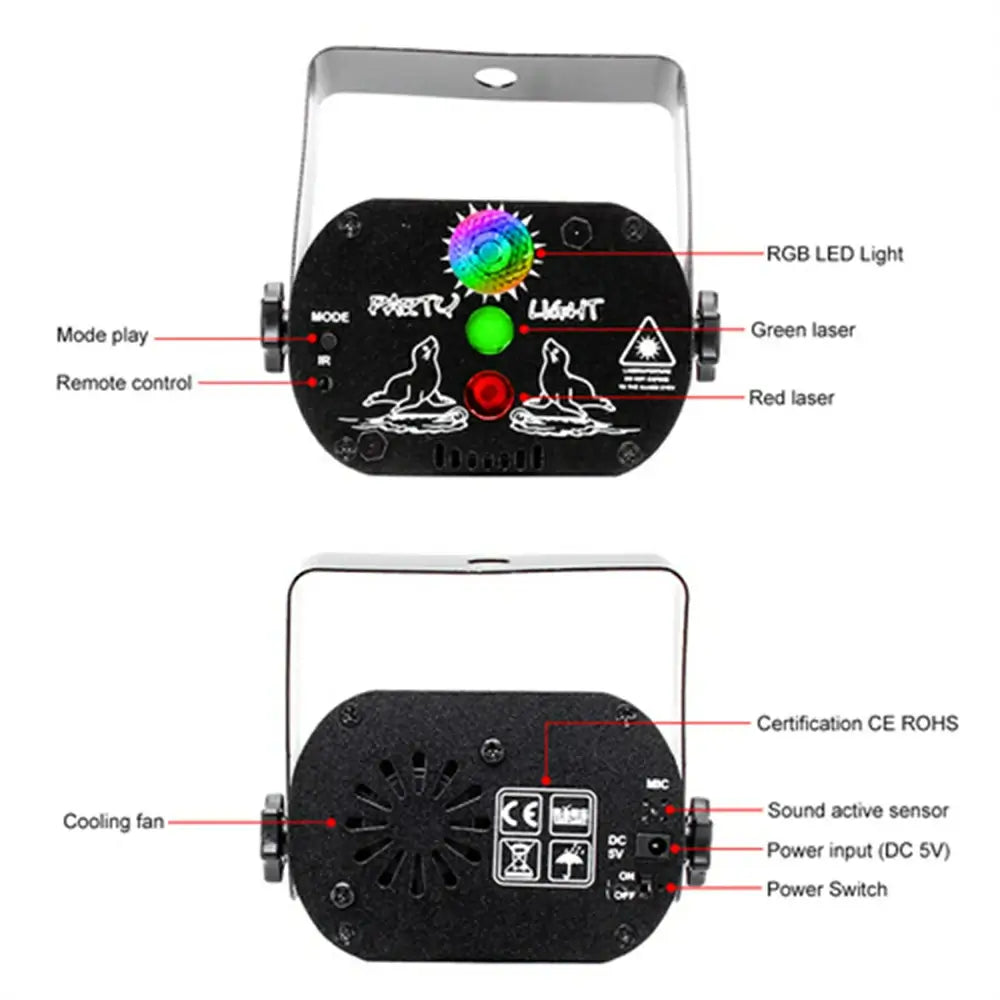 Mini RG Laser + RGB LED Party Light Stage Effect Lighting without Battery with Suction Cup and Remote Controller