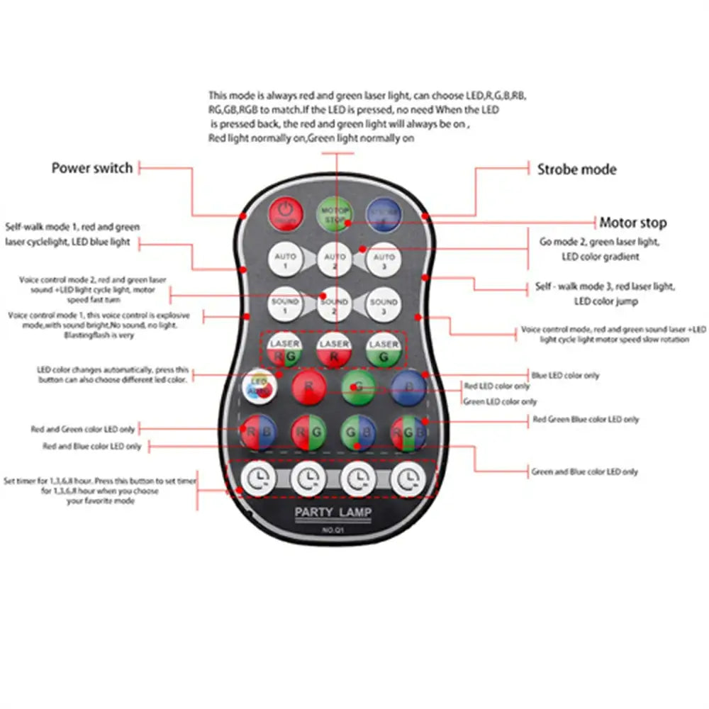 Mini RG Laser + RGB LED Party Light Stage Effect Lighting without Battery with Suction Cup and Remote Controller