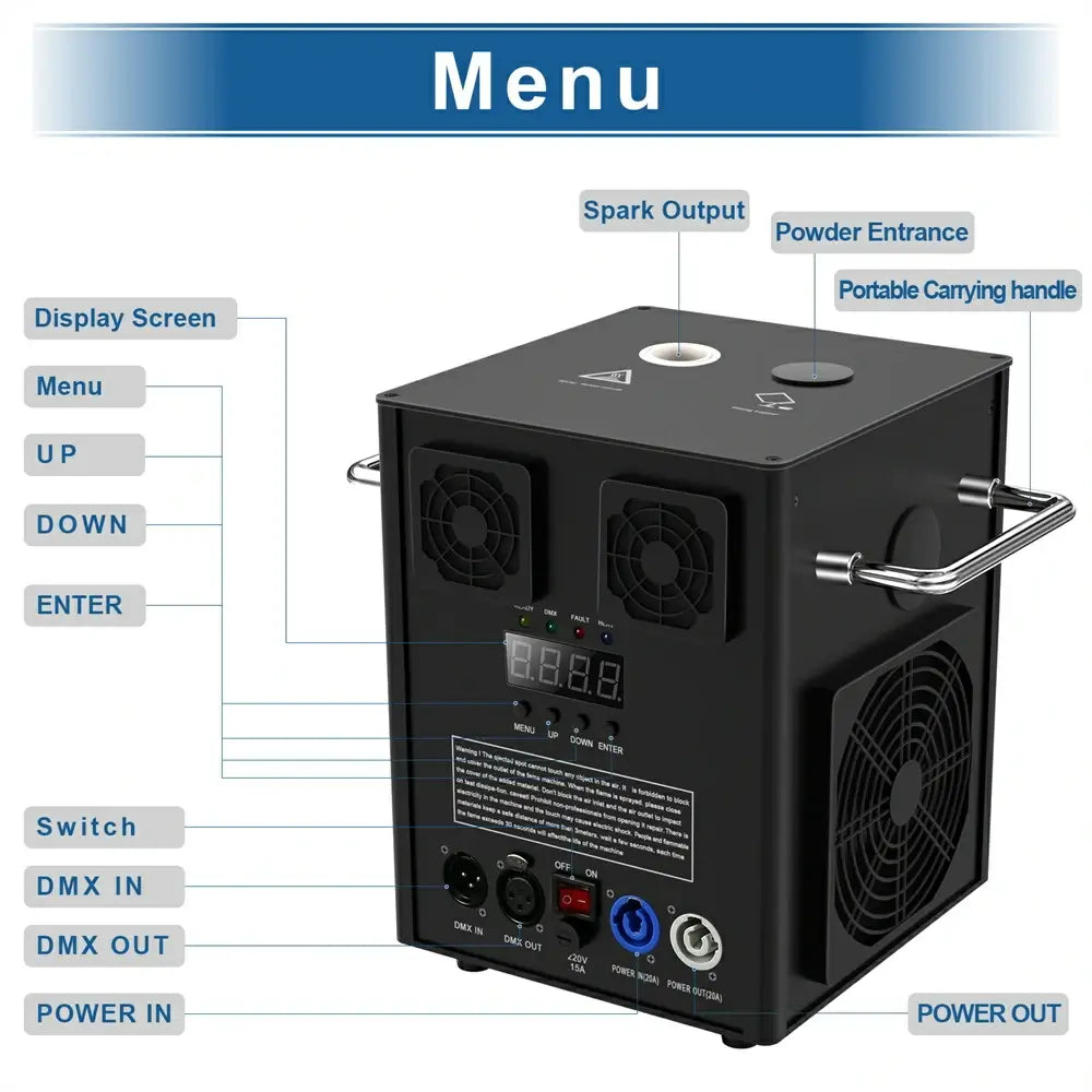 （Black）Cold Spark Machine Stage Equipment Special Effect Machine with Wireless Remote Control Smart DMX Control