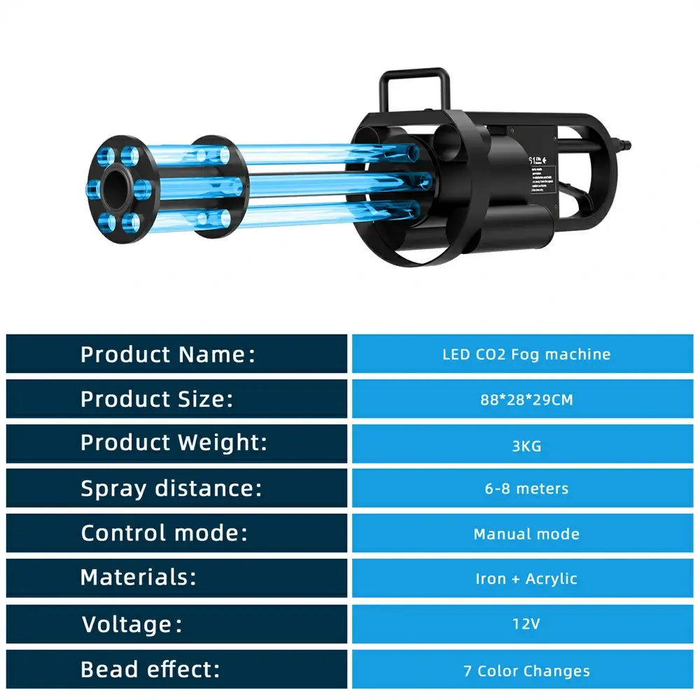 12V CO2 Cannon uses LED light-emitting tube,handheld Gatling design with 3M gas tube